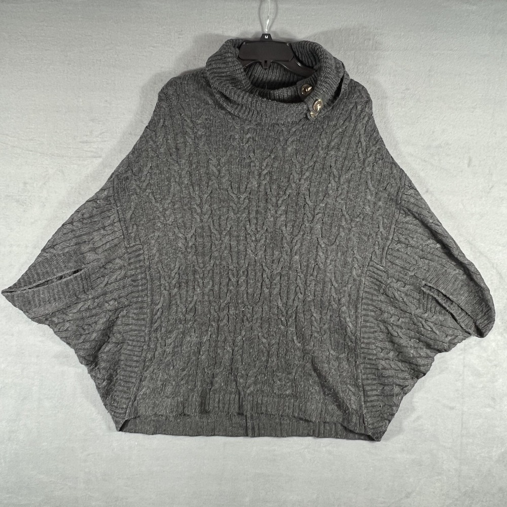 St. John's Bay Women's Plus Size 1X Gray Cable Knit Cowl Neck Poncho Sweater